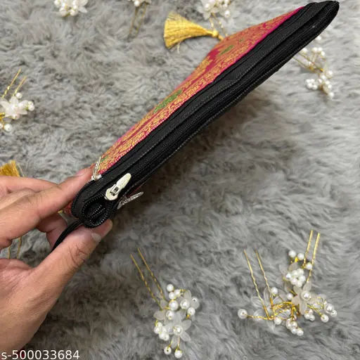 Rani Pink Banarasi Silk Wallet Purse for Women 004